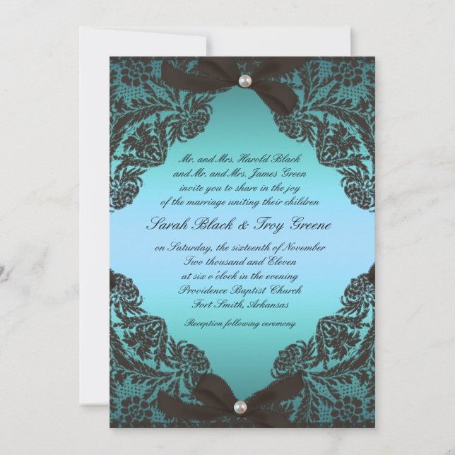 Teal and Black Lace wedding invitation (Front)
