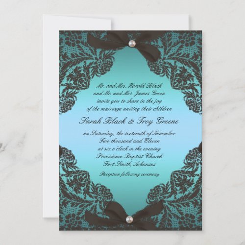 Teal and Black Lace wedding invitation