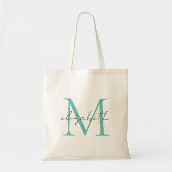 Teal And Black Large Monogram Tote Bag by jozanehouse at Zazzle