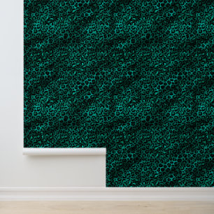 Teal and black leopard animal print pattern wallpaper 
