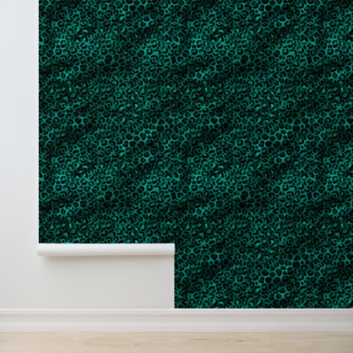 Teal and black leopard animal print pattern wallpaper 