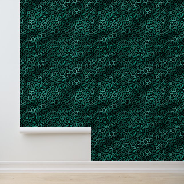 Teal and black leopard animal print pattern wallpaper  (Application)