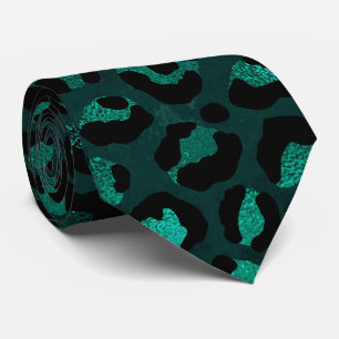Teal and Black Leopard Print Neck Tie
