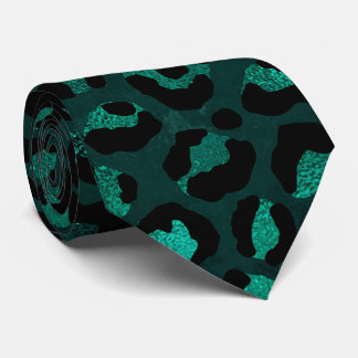 Teal and Black Leopard Print Neck Tie