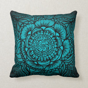Teal and Black Mandala Pillow