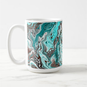Teal and Black Marble Fluid Art Coffee Mug