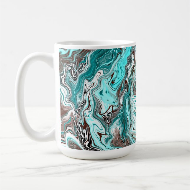 Teal and Black Marble Fluid Art Coffee Mug (Left)