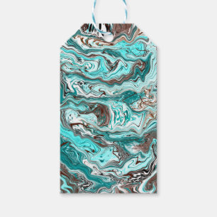Teal and Black Marble Fluid Art Gift Tags