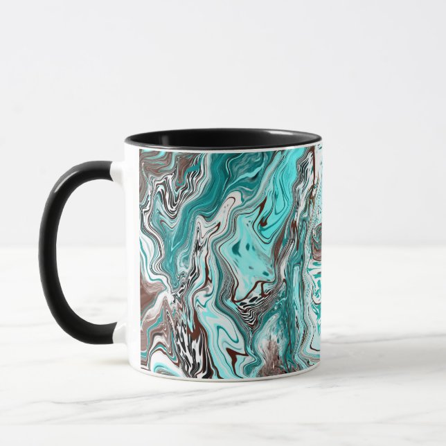 Teal and Black Marble Fluid Art Mug (Left)
