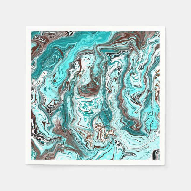 Teal and Black Marble Fluid Art Napkins (Front)