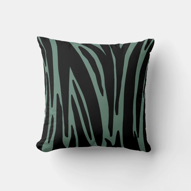 Teal and Black Modern Zebra Stripes Throw Pillow (Front)