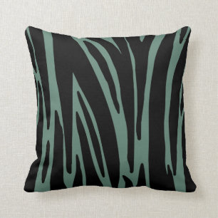 Teal and Black Modern Zebra Stripes Throw Pillow