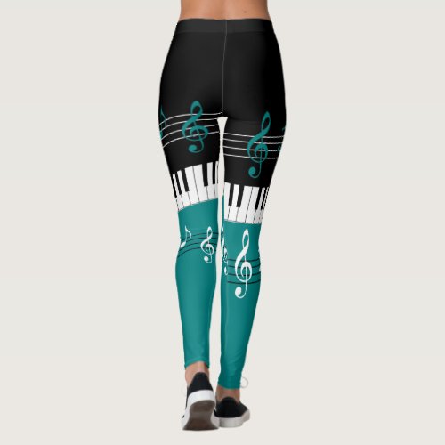 Teal and  Black music themed Leggings