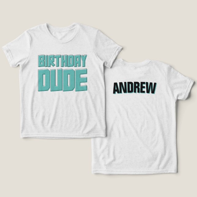 Teal and Black Panda Birthday Dude Personalized Tri-Blend Shirt (Design Front & Back)