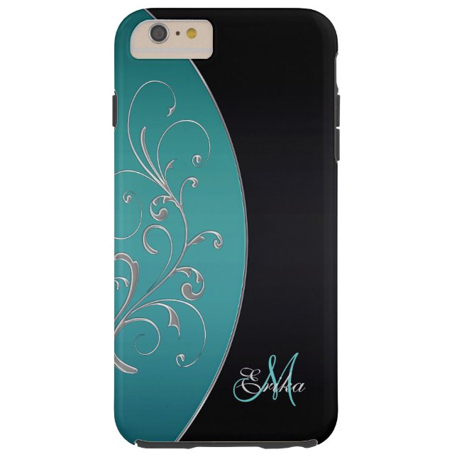 Teal and Black Personalized iPhone 6 Plus Case (Back)