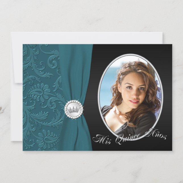 Teal and Black Photo Quinceanera Invitation (Front)