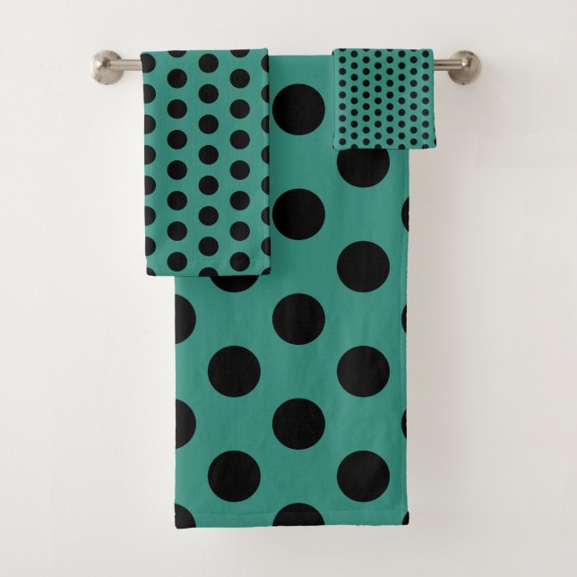Teal and Black Polka Dot Bath Towel Set (Insitu)