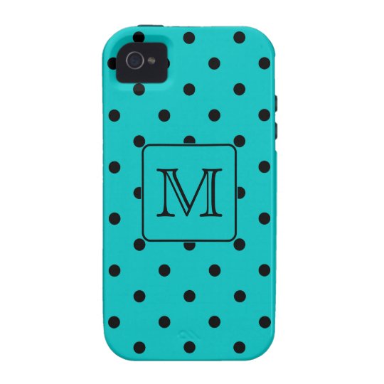 Teal and Black Polka Dot Pattern. Custom Monogram. Vibe iPhone 4 Case