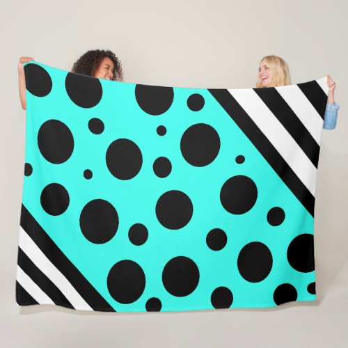 Teal and Black Polka Dots and Stripes Blanket