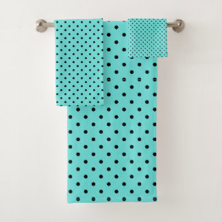 Teal and Black Polka dots Bath Towel Set