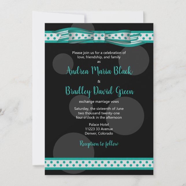 Teal and Black Polka Dots Invitation (Front)