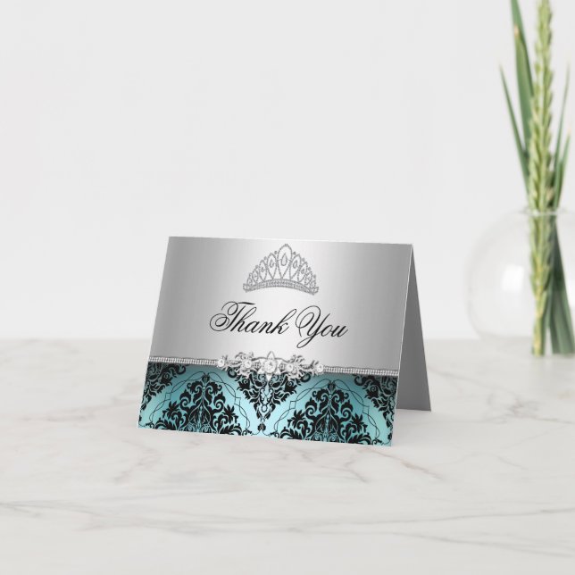 Teal and Black Princess Tiara Thank You Card (Front)