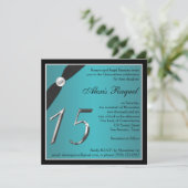 Teal and Black Quinceanera Invitation (Standing Front)