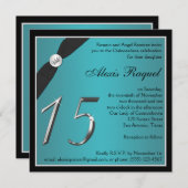 Teal and Black Quinceanera Invitation (Front/Back)