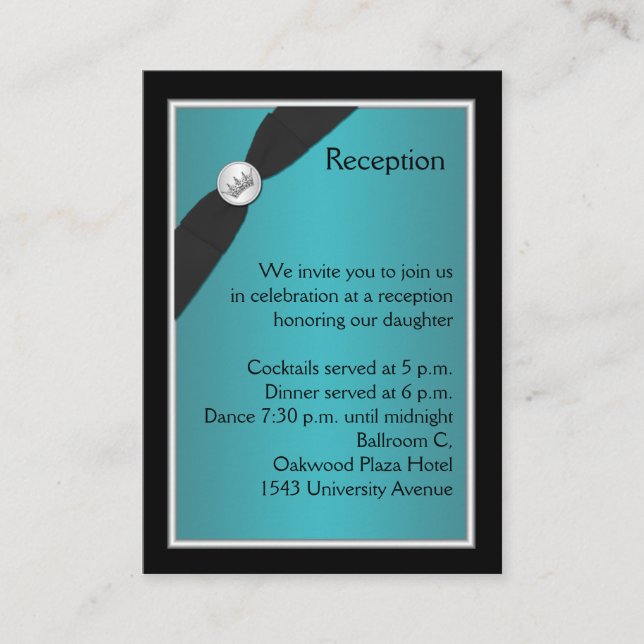 Teal and Black Quinceanera Reception Card (Front)