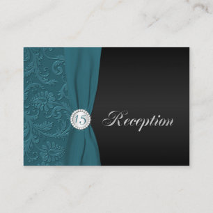 Teal and Black Quinceanera Reception Card