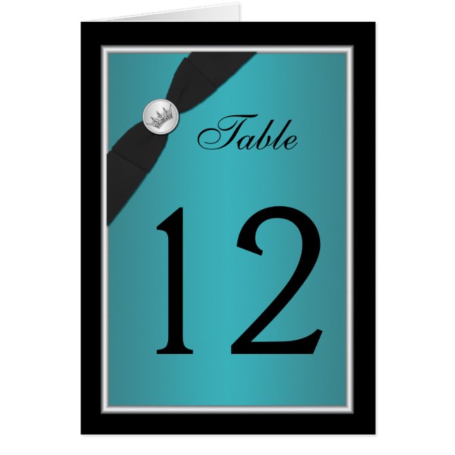 Teal and Black Quinceanera Table Number Card (Front)