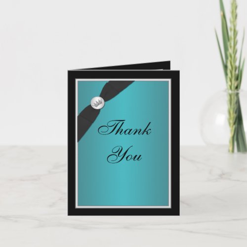 Teal and Black Quinceanera Thank You Note Card