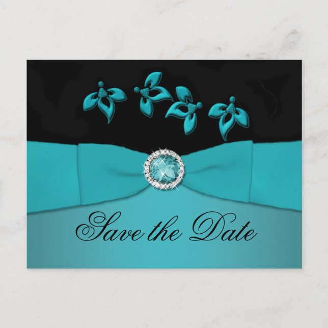Teal and Black Save the Date Postcard (Front)