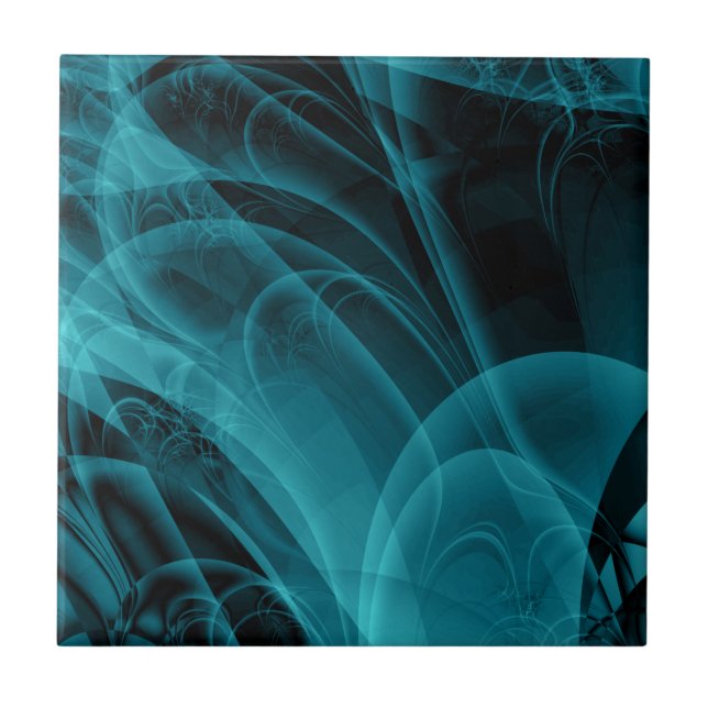 Teal and Black Smokey Texture Background Ceramic Tile (Front)