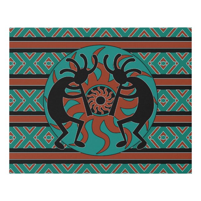 Teal and Black Southwest Kokopelli Tribal Sun Faux Canvas Print (Front)