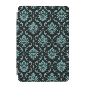 Teal and Black Vintage Damask Pattern iPad Mini Cover