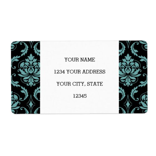 Teal and Black Vintage Damask Pattern Label