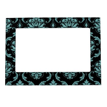 Teal And Black Vintage Damask Pattern Magnetic Photo Frame by DamaskGallery at Zazzle