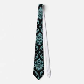 Teal And Black Vintage Damask Pattern Neck Tie by DamaskGallery at Zazzle