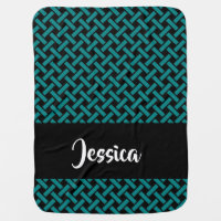 Teal and black weave pattern baby blanket
