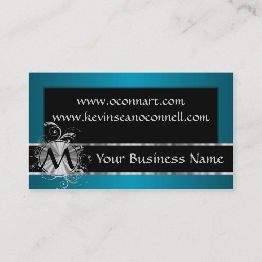 Customizable Teal and black with monogram business card template