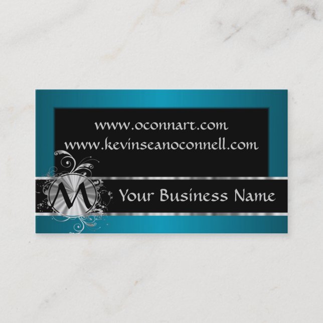 Teal and black with monogram business card (Front)