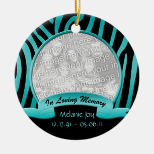 Teal and Black Zebra In Loving Memory Ornament