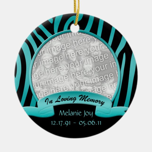Teal and Black Zebra In Loving Memory Ornament (Front)
