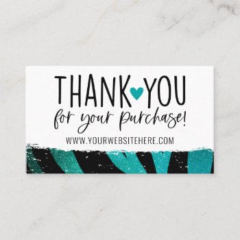 Teal And Black Zebra Stripes Thank You Business Card by HelloLoveGoods at Zazzle