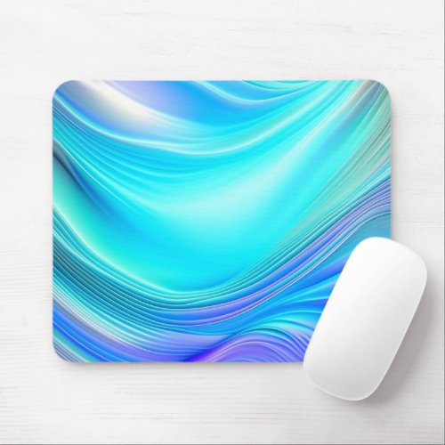 Teal and Blue Abstract Ai Art Silky Satin Rolls Mouse Pad