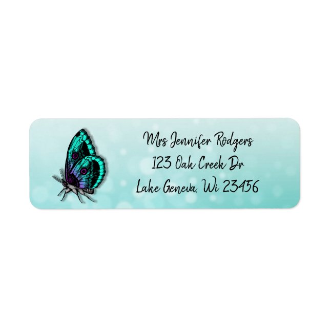Teal and Blue Butterfly Label (Front)