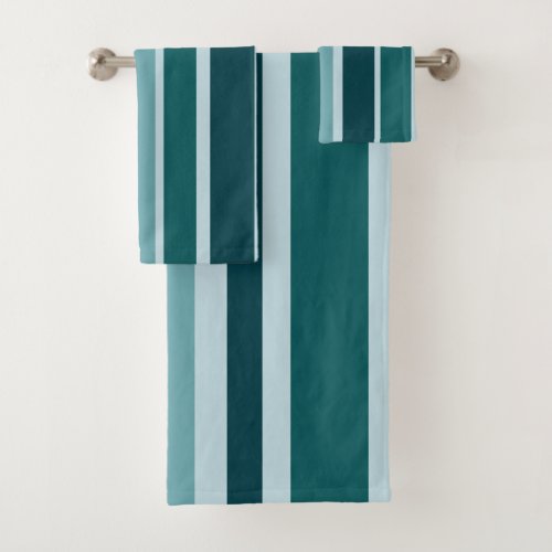  Teal and Blue Color Scheme in Vertical Stripes Bath Towel Set