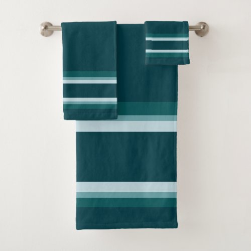 Teal and Blue Color Scheme with Stripe Border Bath Towel Set