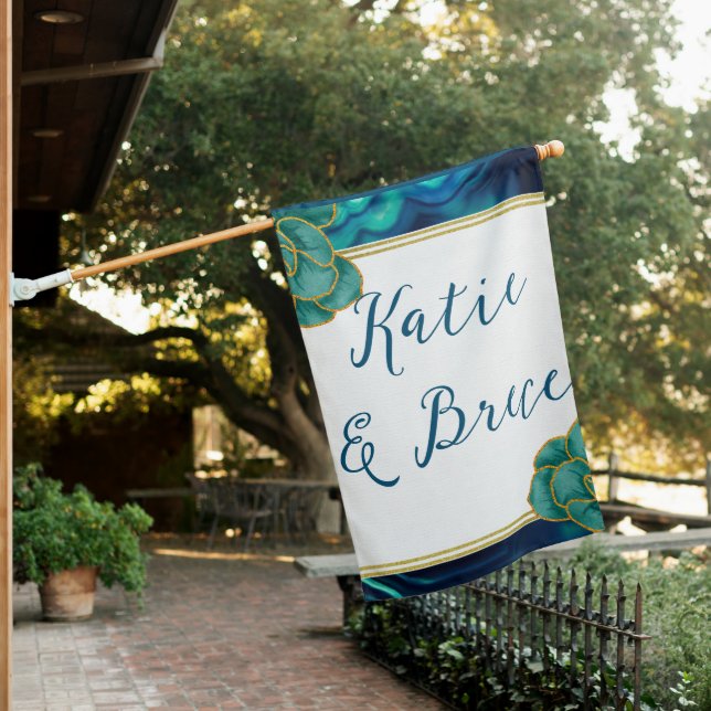 Teal and Blue Floral Agate  House Flag (In SItu)